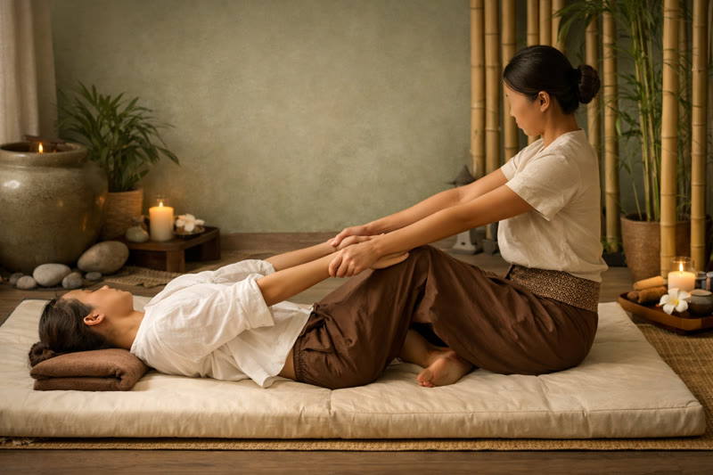 Massage thaï traditionnel — étirements passifs